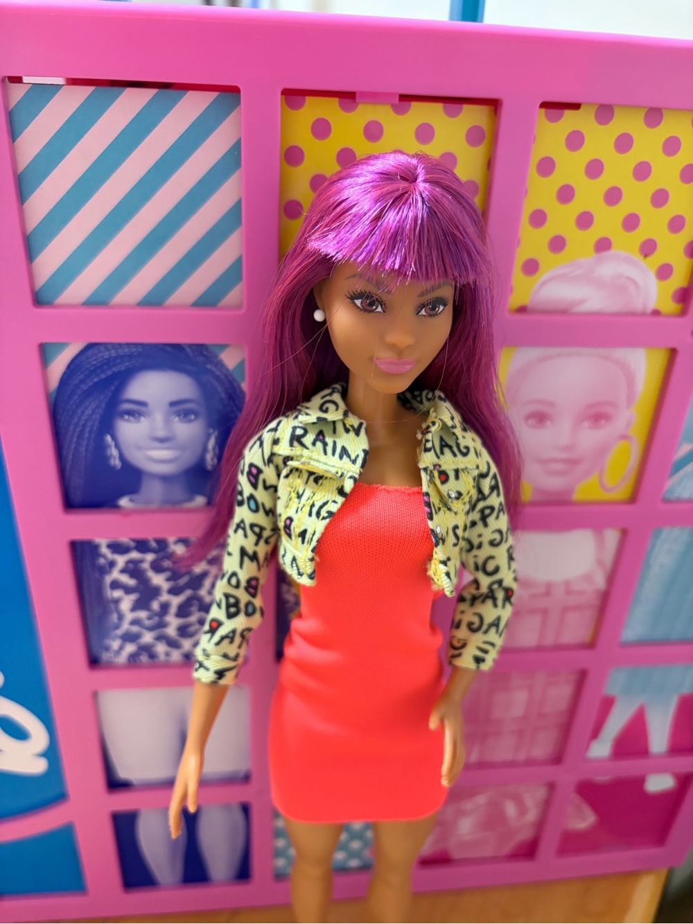 Barbie Neon Pink Dress with Yellow Patterned Cropped Jacket
